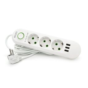 Сетевой фильтр F03U, 3 розетки EU + 3 USB, 1.5 м, сечение 3х0, 75мм, 2500W, White, Bag