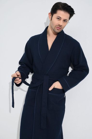 Мужской вафельный халат Nusa 22655 синий 2XL | Зображення 3