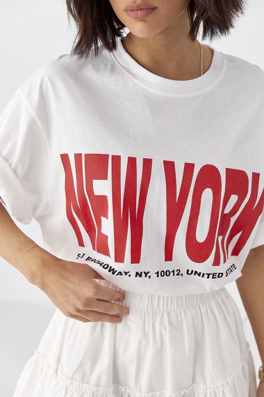 Футболка oversize з написом New York - білий цвет, ONE SIZE (є розміри) | Зображення 3