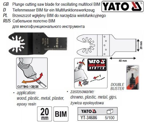 Пила насадка BIM для реноватора 40 х 20 YATO-34686