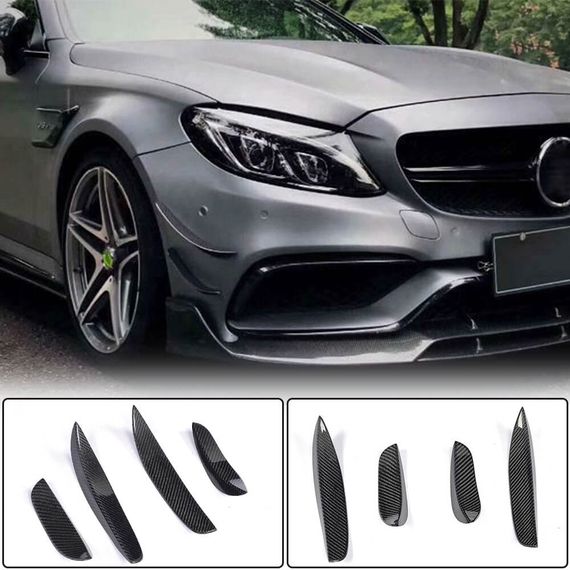 Накладки на передній бампер (для C63 AMG 2015-2019, Карбон) для Mercedes C-сlass W205 рр | Зображення 1