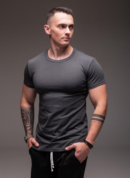Мужская приталенная футболка классическая RA2257 размер XL, цвет темно-серый