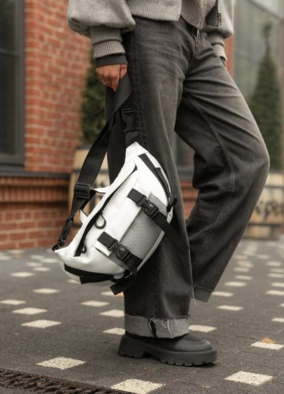 Большая женская поясная сумка бананка Sambag DynamicDart белая 38×21×7 см (80411008) | Зображення 3