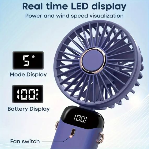 Переносний домашній мінівентилятор з USB-зарядкою, складаний на 90°, цифровий дисплей | Зображення 4