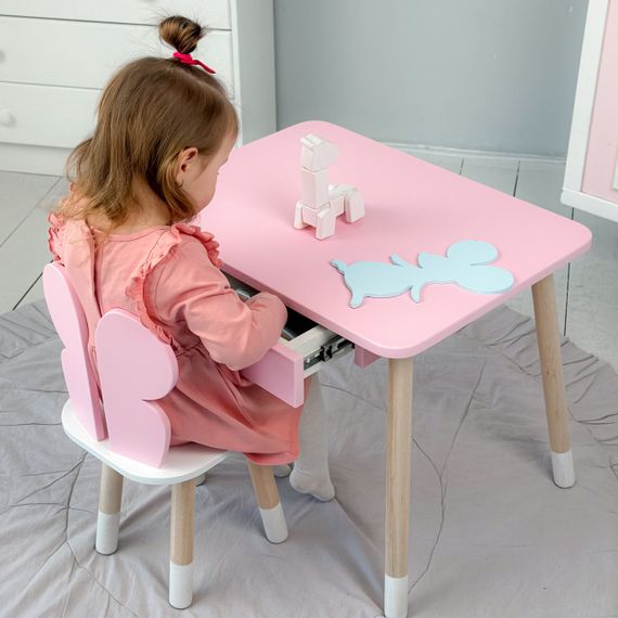 Дитячий столик і стільчик рожевий. Столик із шухлядою для олівців і розмальовок | Зображення 4