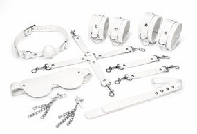 Набір Feral Feelings BDSM Kit 7 White, наручники, поножі, конектор, маска, падл, кляп, затискачі