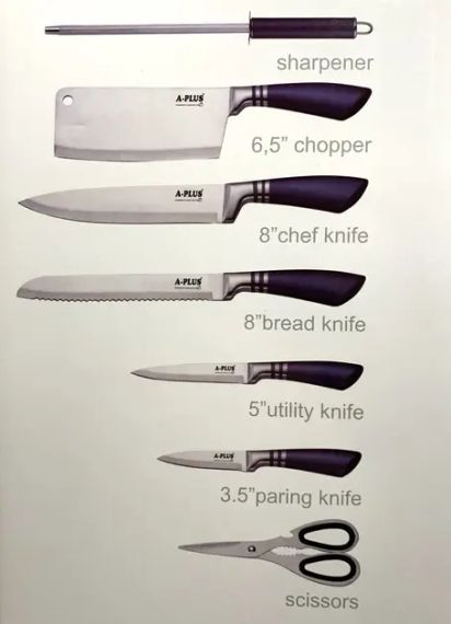 Набір кухонних ножів на підставці, що крутиться A-Plus KF-1004 (8 предметів) | Зображення 4