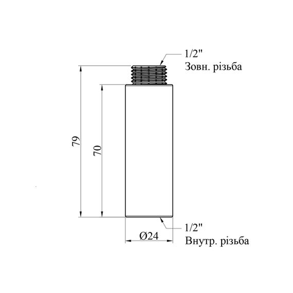 Подовжувач Karro 1/2" ВЗ, L=70 мм хромований KR-3209 | Зображення 1