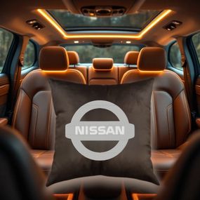 Авто Подушка c вышивкой логотипа марки ниссан nissan коричневый автомобилисту 02222