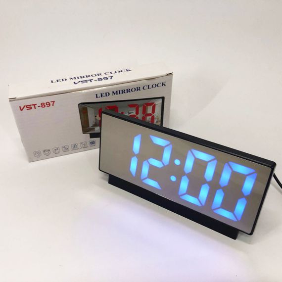 Часы сетевые настольные VST-897-5 (синяя подсветка, температура, от USB кабеля), Настольные LED часы | Зображення 4