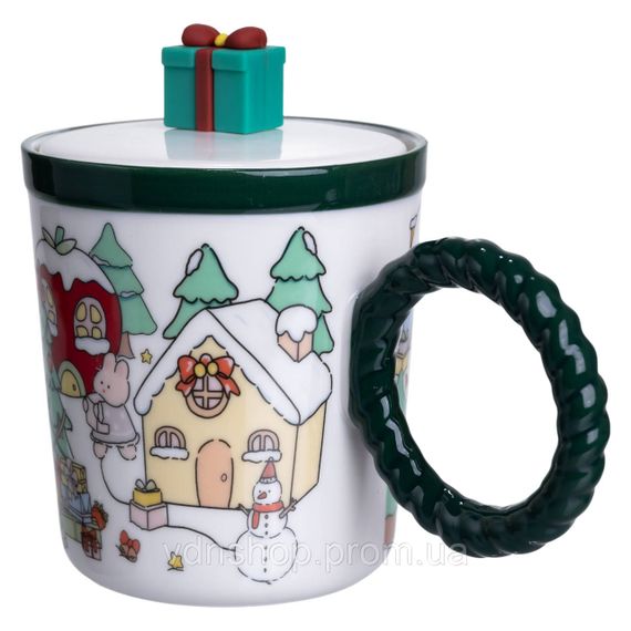 Чашка порцелянова з кришкою Подарунок 400 (мл) Зелений Yiwu FM-CS-36C | Зображення 2