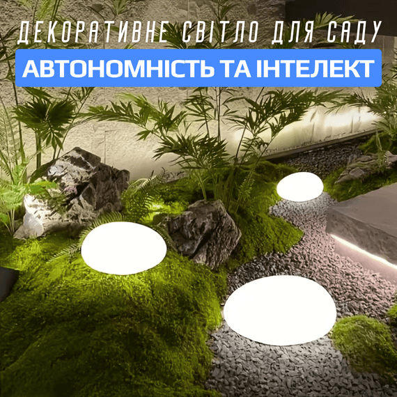 Садовий ліхтар на сонячній батареї «Камінь,що світиться», вуличний декоративний LED-світильник для дачі та подвір’я | Зображення 1