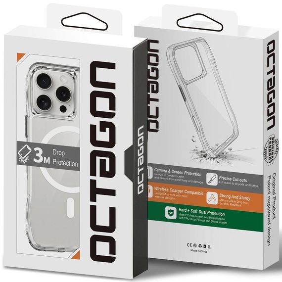 Чохол TPU Space Octagon with MagSafe для Apple iPhone 16 Pro Max (6.9") Clear | Зображення 4