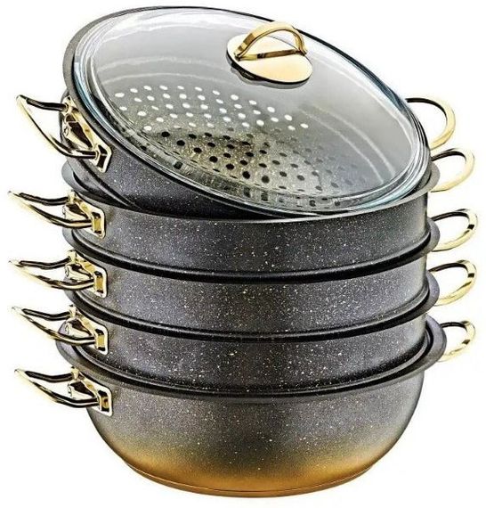 Мантоварка пароварка O.M.S. Collection 6091-C 30см 6,4л с гранитным покрытием 6 предметов Черный (Турция)