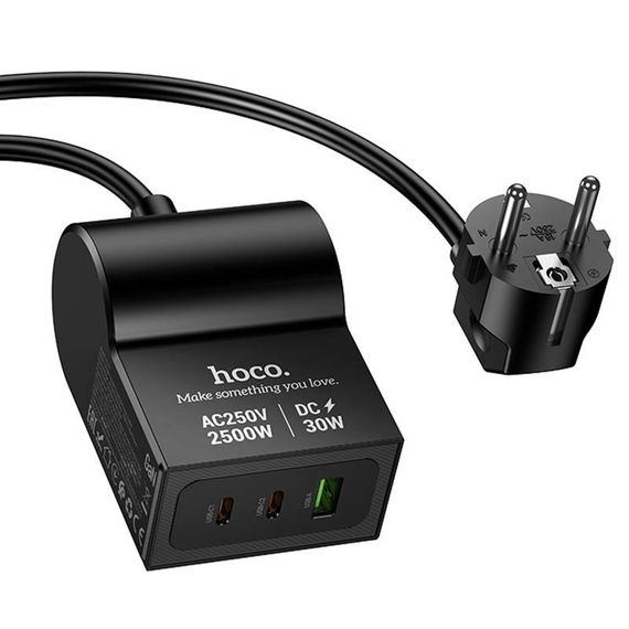 МЗП Hoco AC33 Win 1 position 30W QC+PD (1USB-A/2C/1Socket) (1.5m) Black | Зображення 2