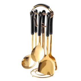 Набір кухонного приладдя на підставці 7 предметів кухонні аксесуари на підставці Чорний із золотом HP-20-66