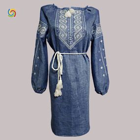 Платье Украинская вышиванка 025867 цвет синий размер L/XL