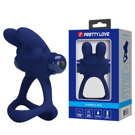 Эрекционное виброкольцо PRETTY LOVE Powerful Ring двойное, с ушками для клитора, синее, 8.7 х 3.3 см Sex Aura