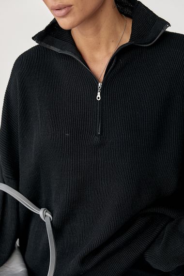 Вільний костюм в рубчик зі светром і прямими штанами - чорний цвет, ONE SIZE (є розміри) | Зображення 3