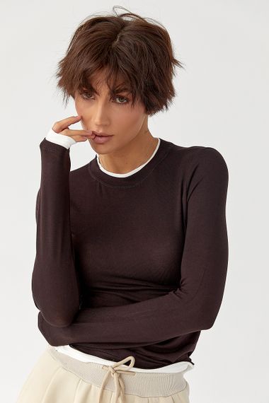 Двошаровий приталений лонг - темно-коричневий цвет, L (є розміри) | Зображення 4