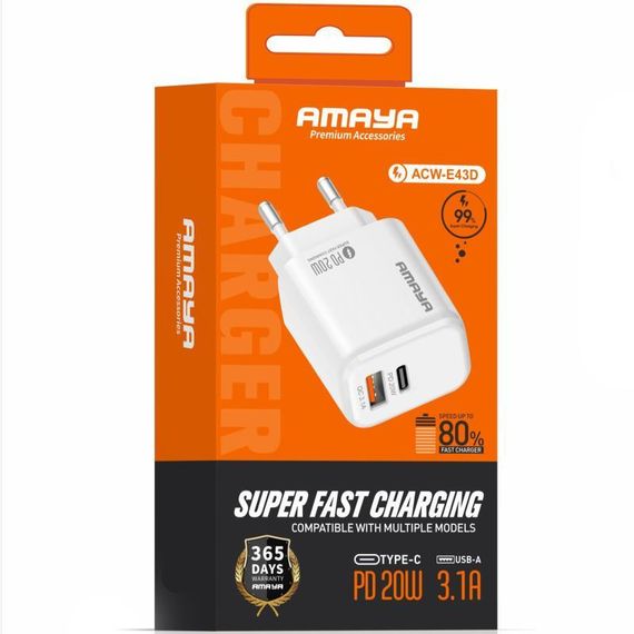 МЗП Amaya E43D PD20W (1USB-A/1C) White | Зображення 1