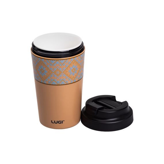 Термочашка Вышиванка с фарфоровой колбой 380 мл оранжевая HP-14-50O | Зображення 1