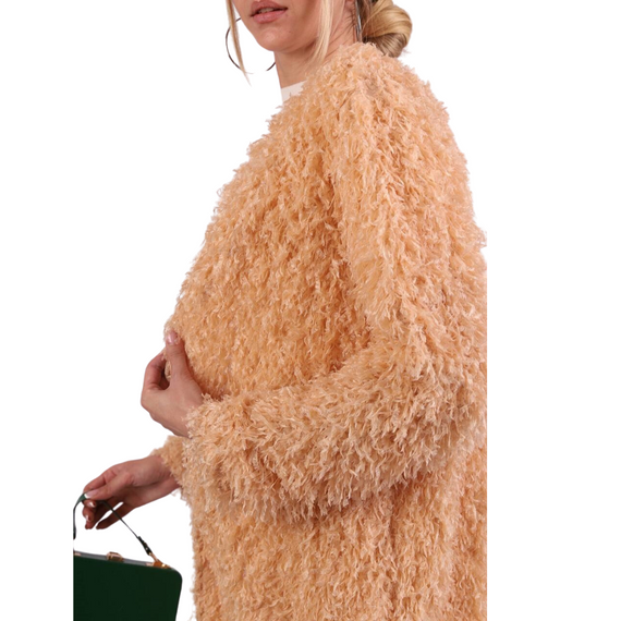 Кардиган жіночий бежевий/рожевий середньої довжини. Кардиган з штучного пір'я | Зображення 4