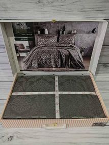 Покрывало(240х240см) с наволочками (50х70см) Karina Meltem antrasit Жаккард с кружевом