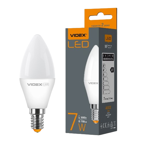 Лампа LED C37 7W E14 3000K 220V Videx | Зображення 2