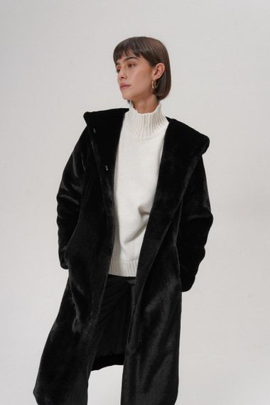 Эко-шуба Maxi с капюшона женская черная 110 см 2XL | Зображення 4