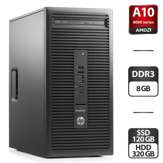 Компьютер HP EliteDesk 705 G2 Tower / AMD Pro A10-8750B (4 ядра по 3.6 - 4.0 GHz) / 8 GB DDR3 / 120 GB SSD + 320 GB HDD / AMD Radeon R7 Graphics / DVD-ROM / VGA б/у