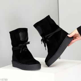 Дизайнерські зимові чорні високі черевики натуральна замша 37