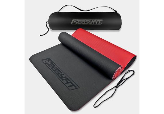 Килимок для йоги та фітнесу EasyFit TPE+TC 6 мм двошаровий + Чохол чорний з червоним (EF-1924s-BR)