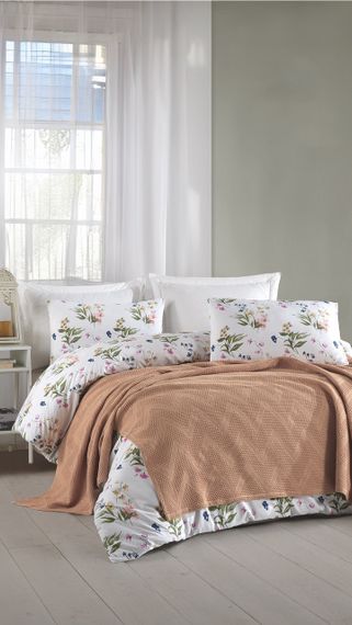 Постельное белье с пледом Saheser Ranforce Zig Zag 200 х 220 см Hardal