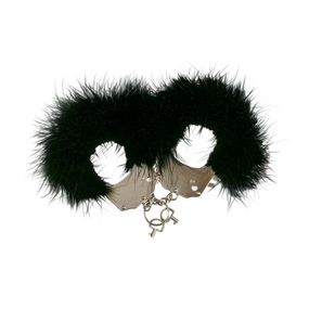 Наручники металеві Adrien Lastic Handcuffs Black з чорним пухнастим оздобленням