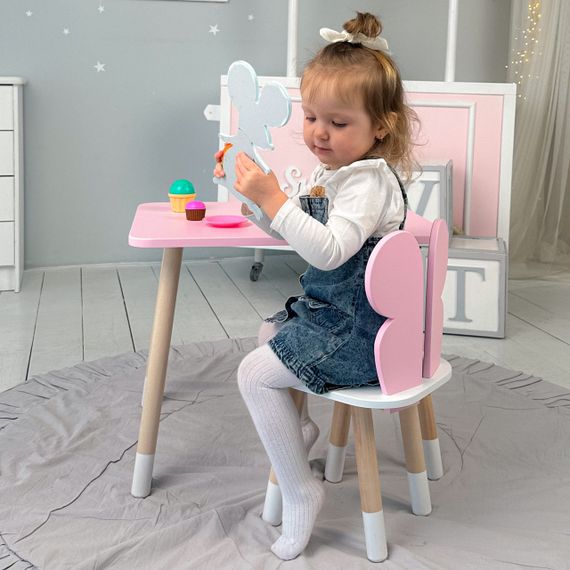 Дитячий  прямокутний стіл і стільчик метелик з білим сидінням. Столик рожевий дитячий | Зображення 1