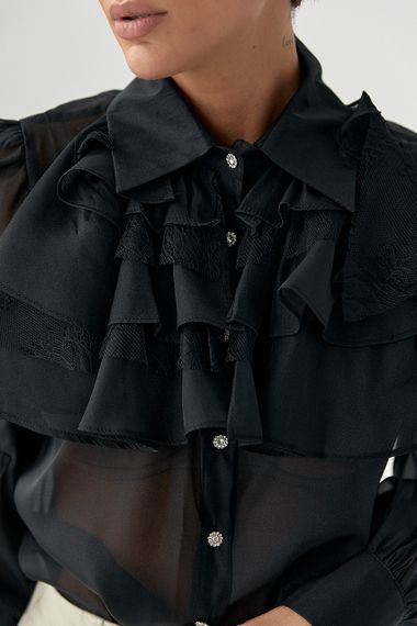 Прозора блуза з мереживними вставками - чорний цвет, ONE SIZE (є розміри) | Зображення 3