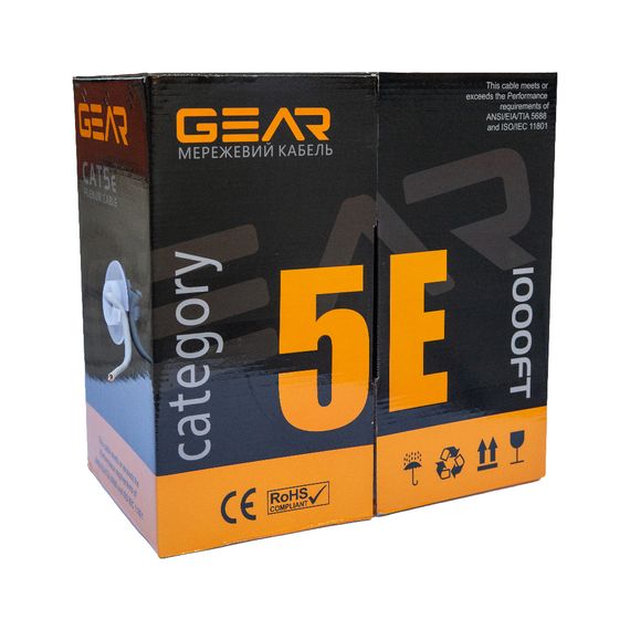 Кабель мережевий UTP 305м, cat.5e, CCA(25%), 4*2*0,51, PVC, indoor, grey GEAR (GEC-UTPCCA25051305) | Зображення 1