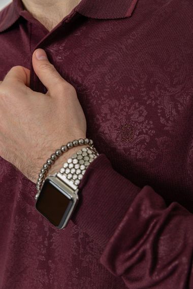 Поло мужское с длинным рукавом  цвет бордовый 157R304-1 | Зображення 4