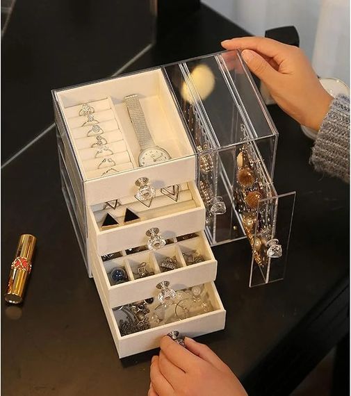 Шкатулка для хранения ювелирных украшений AND XL-1831 Makeup Box • Органайзер для колец, сережек, цепочек, косметики и аксессуаров | Зображення 4
