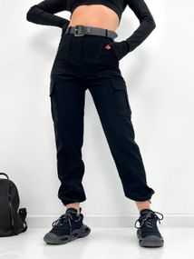 Женские вельветовые брюки карго с накладными карманами GF01710 цвет черный, размер 46/48