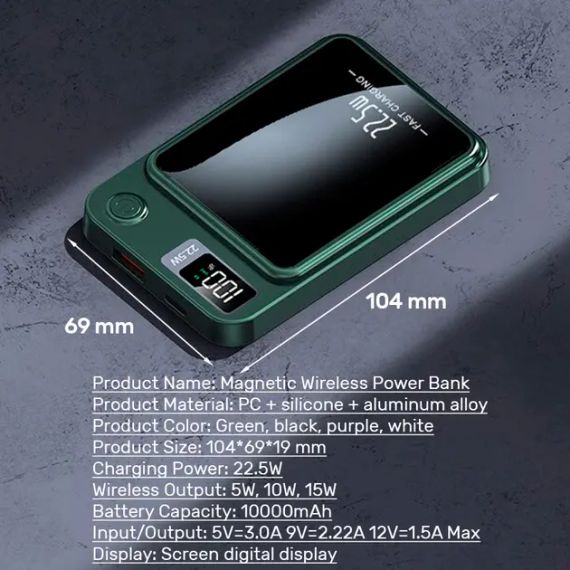 Power bank беспроводной XIYT Y211 / быстрая зарядка / Magsafe / Magnetic / 22.5W + 15W / 10000 mAh | Зображення 5