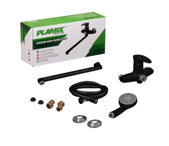 Змішувач для ванни Plamix CEZAR-006 EURO SET Matte black, зі шлангом, лійкою та кронштейном (PM0690) | Зображення 6