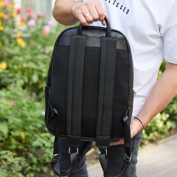 Городской мужской рюкзак из натуральной кожи 41х30х17, сумка для ноутбука и документов, черный | Зображення 7