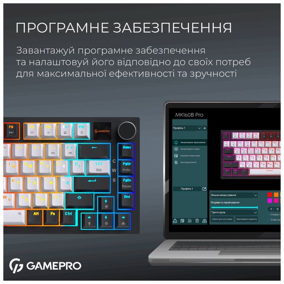 Клавіатура GamePro Asgard Valhalla Pro MK160B-D-Pro Rainy Switch Wireless/Bluetooth/USB UA Black (MK160B-D-Pro) | Зображення 8
