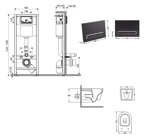 Набір Qtap Nest 4 в 1 підвісний унітаз Swan Ultra Quiet 520x360x320 + комплект інсталяції QT16335180W48197 | Зображення 1