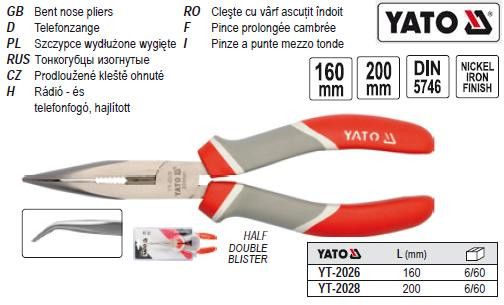 Тонкогубцы YATO Польша тонкогубци никель загнути l=200 мм YT-2028