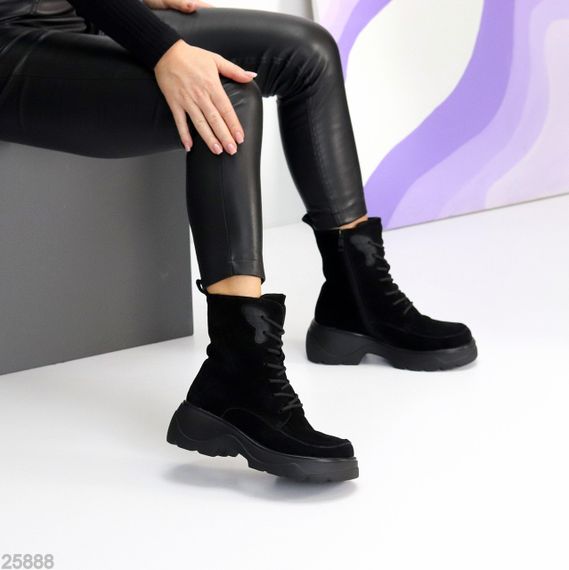 Черные зимние высокие ботинки натуральная замша доступная цена | Зображення 8