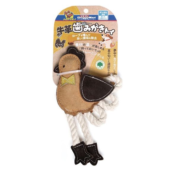 Іграшка для собак DoggyMan Leather Chicken With Rope, 21 см | Зображення 1