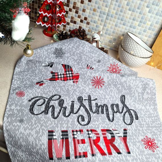 Кухонний рушник SoundSleep Merry Christmas різдвяний вафельний 45х60 см сіро-червоний (2800004667210) | Зображення 2